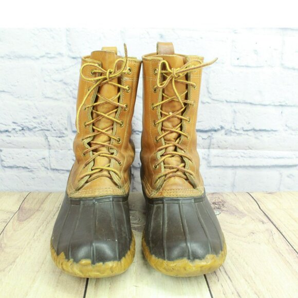 Vintage LL Bean Brown Leather Lace Up Unlined Mid Calf Hunting Duck Boots Size 8 - Picture 4 of 11